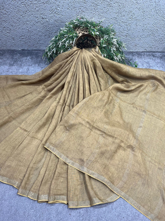SAND GOLD PURE HANDLOOM LINEN SAREE