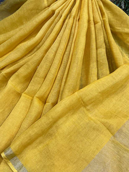 YELLOW PURE HANDLOOM LINEN SAREE