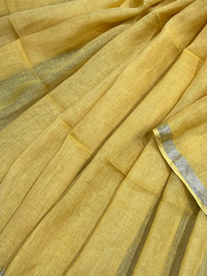 YELLOW PURE HANDLOOM LINEN SAREE