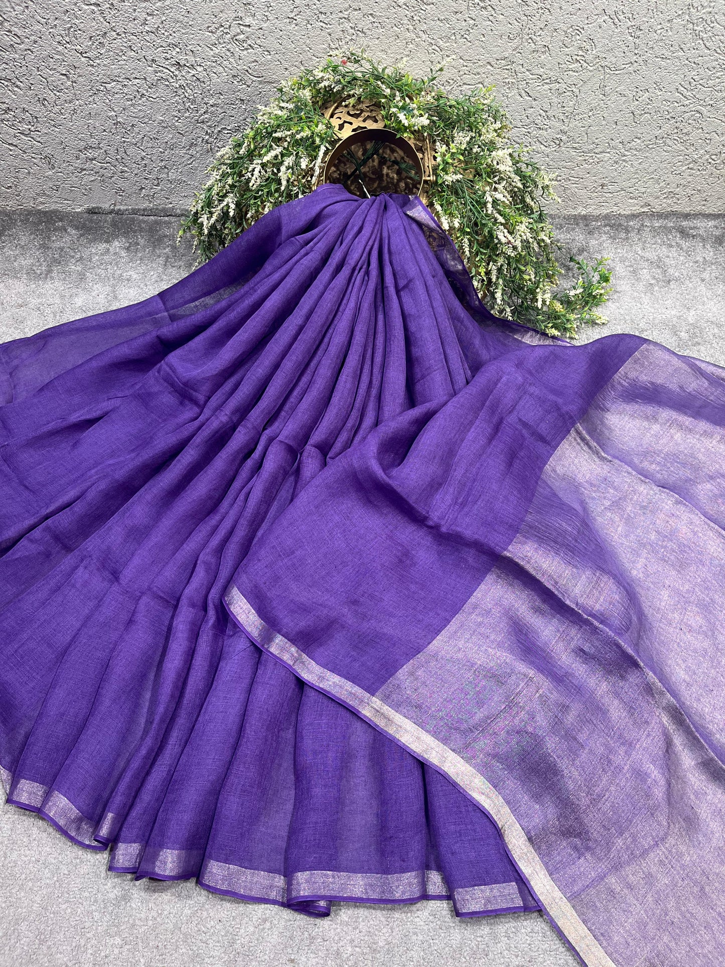 PURPLE PURE HANDLOOM LINEN SAREE