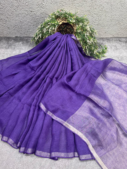 PURPLE PURE HANDLOOM LINEN SAREE