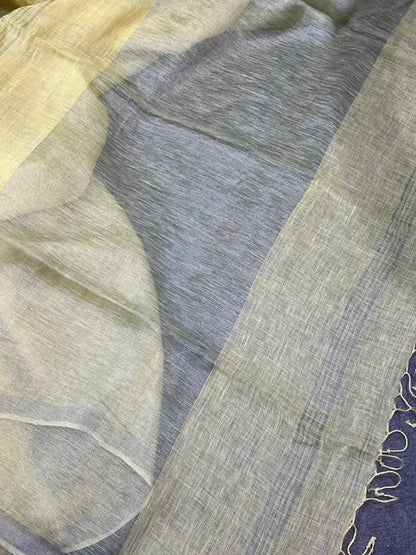 PASTEL YELLOW PURE HANDLOOM LINEN SAREE