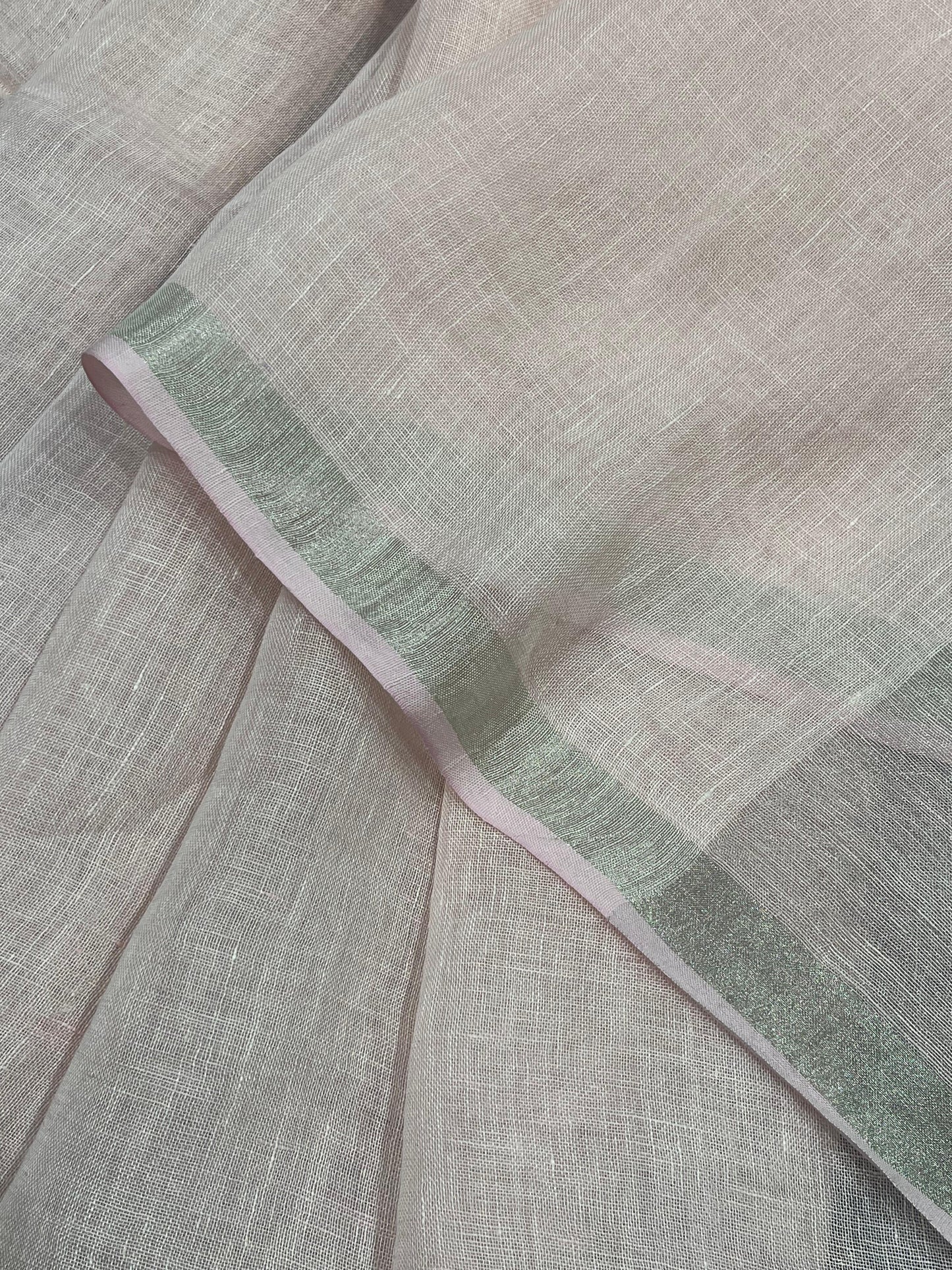 LIGHT PEACH PURE HANDLOOM LINEN SAREE