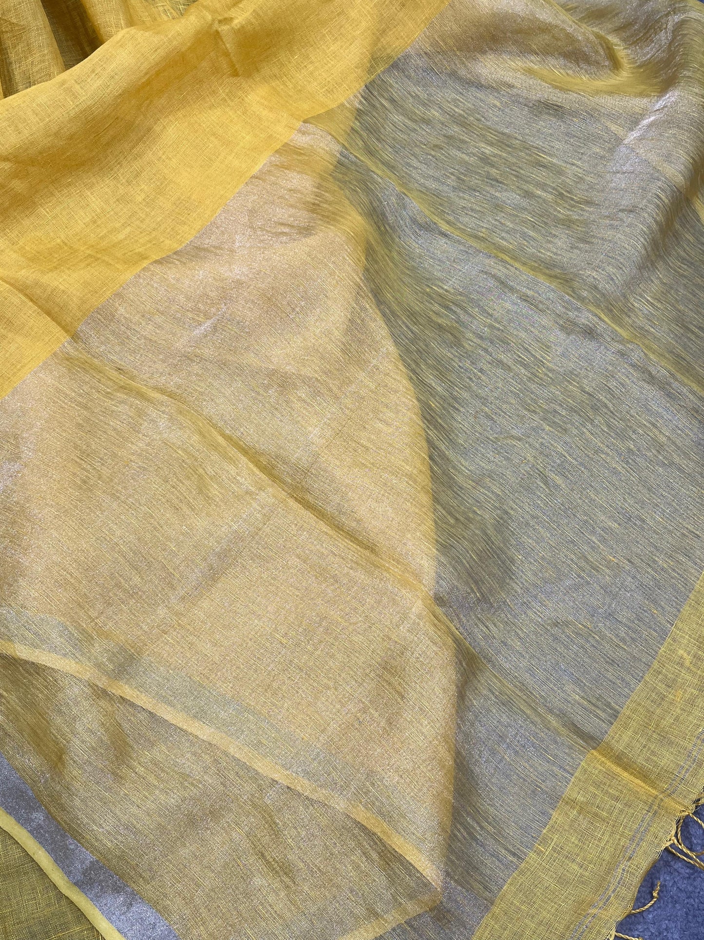 YELLOW PURE HANDLOOM LINEN SAREE