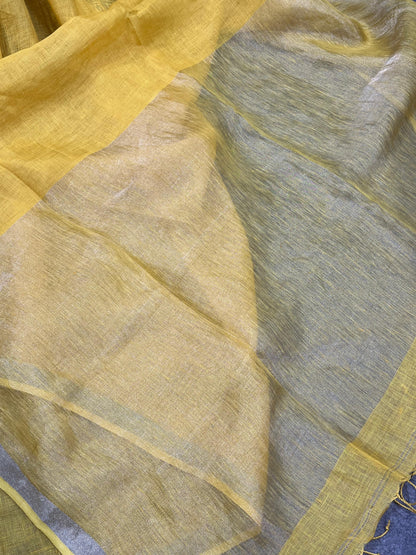 YELLOW PURE HANDLOOM LINEN SAREE