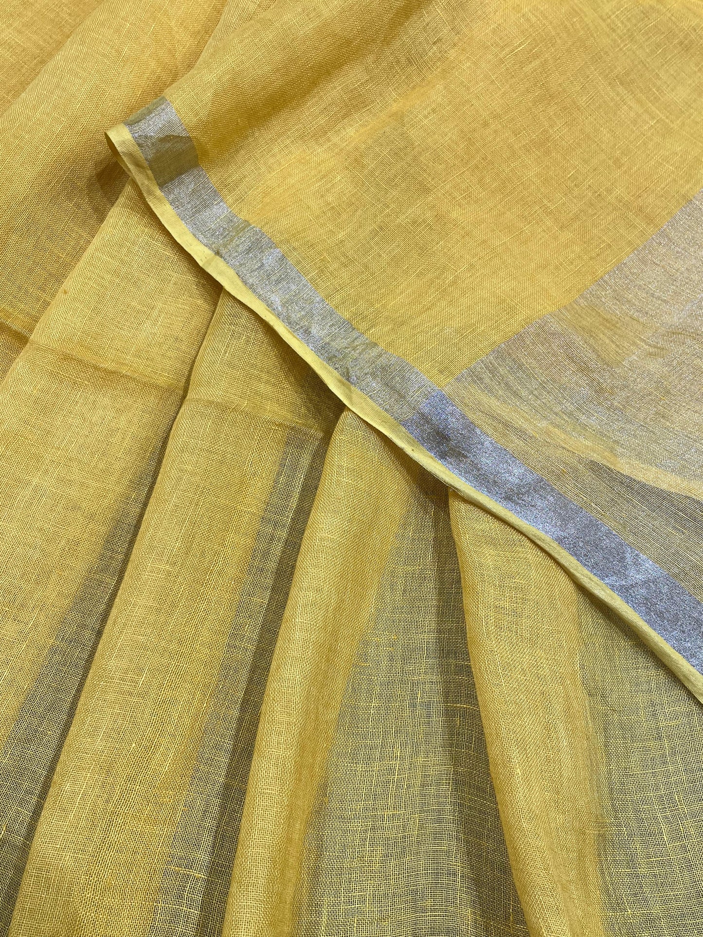 YELLOW PURE HANDLOOM LINEN SAREE