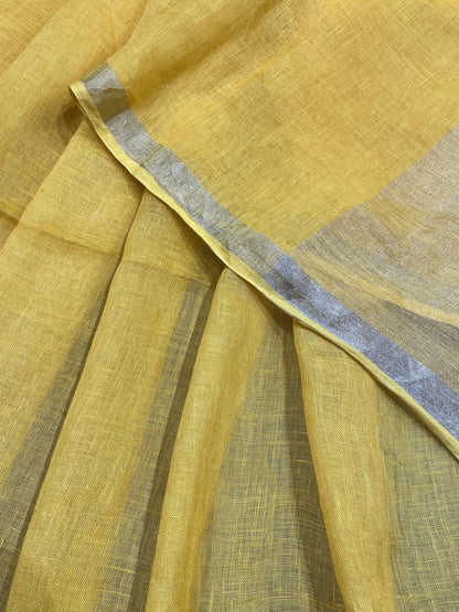 YELLOW PURE HANDLOOM LINEN SAREE
