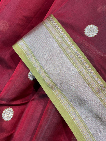 MAROON SILK DO RUKHI  PURE HANDLOOM CHANDERI SAREE