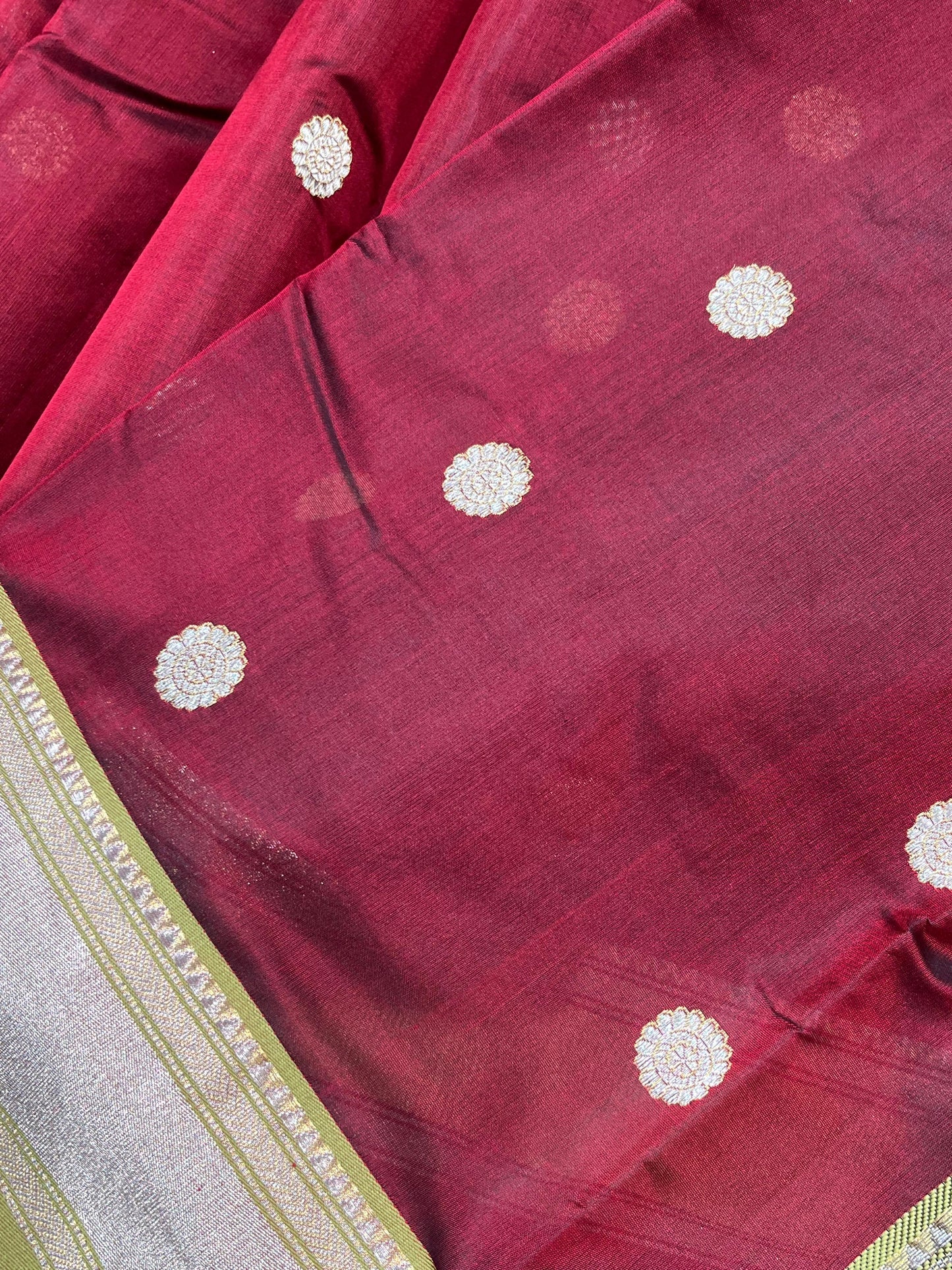 MAROON SILK DO RUKHI  PURE HANDLOOM CHANDERI SAREE