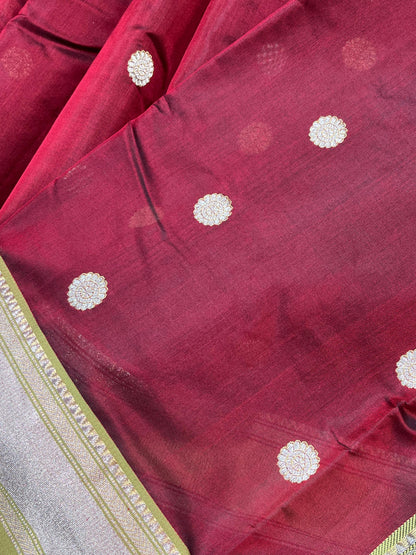 MAROON SILK DO RUKHI  PURE HANDLOOM CHANDERI SAREE