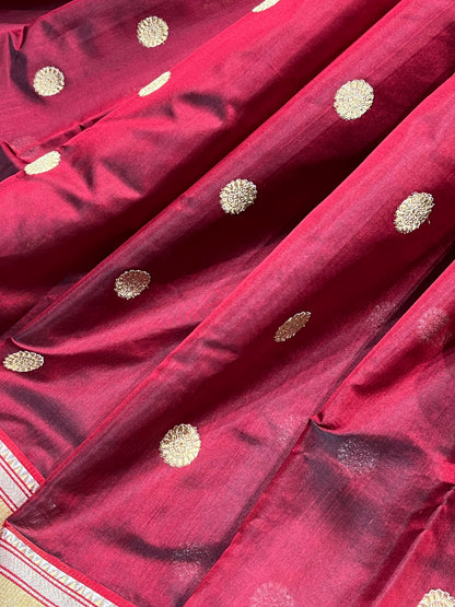 MAROON SILK DO RUKHI  PURE HANDLOOM CHANDERI SAREE