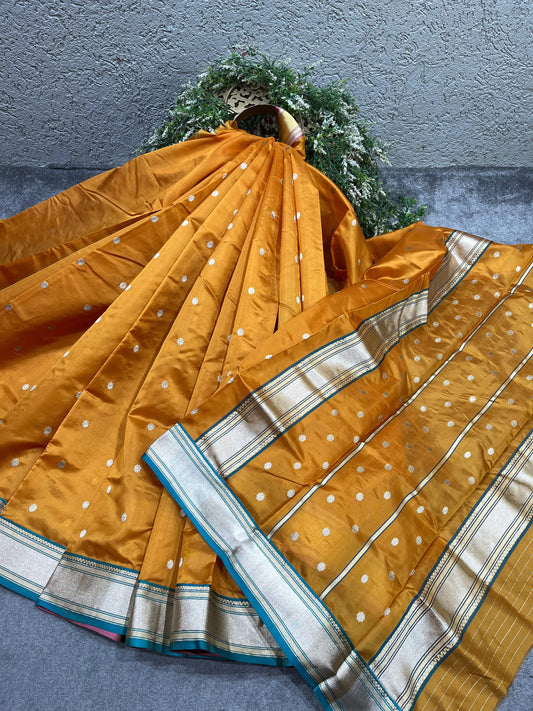 MUSTARD GOLD SILK DO RUKHI PURE HANDLOOM CHANDERI SAREE