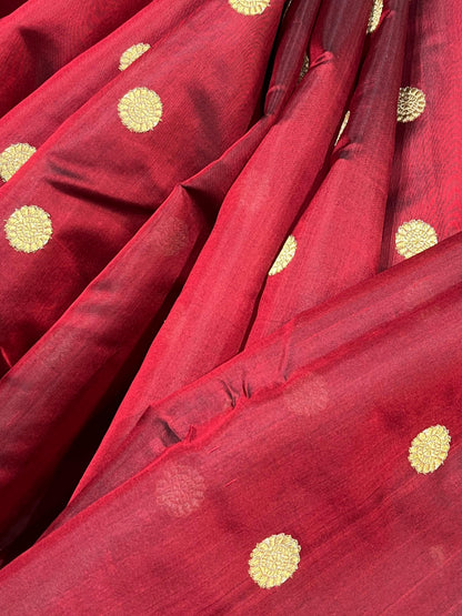 MAROON SILK DO RUKHI  PURE HANDLOOM CHANDERI SAREE