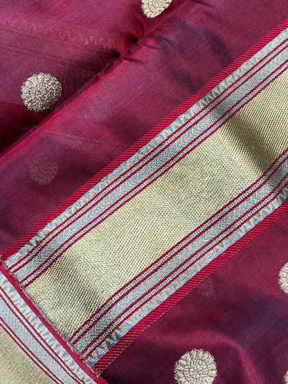 MAROON SILK DO RUKHI  PURE HANDLOOM CHANDERI SAREE