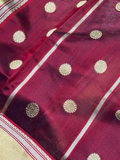 MAROON SILK DO RUKHI  PURE HANDLOOM CHANDERI SAREE
