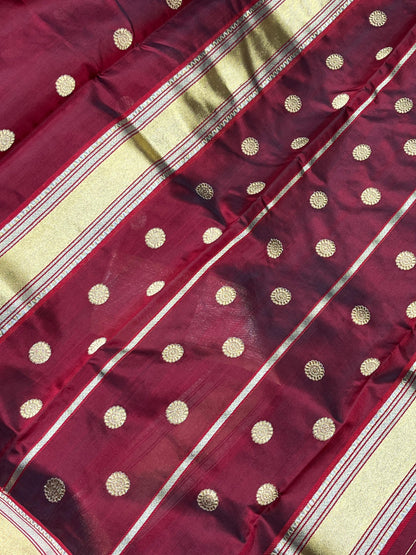 MAROON SILK DO RUKHI  PURE HANDLOOM CHANDERI SAREE