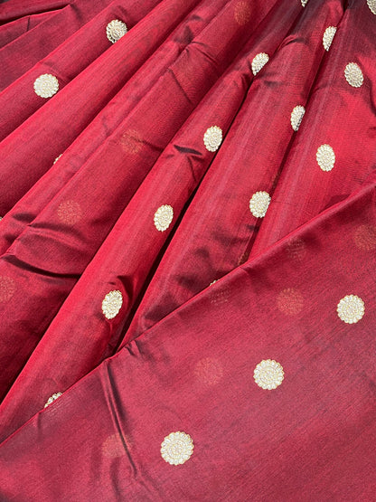 MAROON SILK DO RUKHI  PURE HANDLOOM CHANDERI SAREE