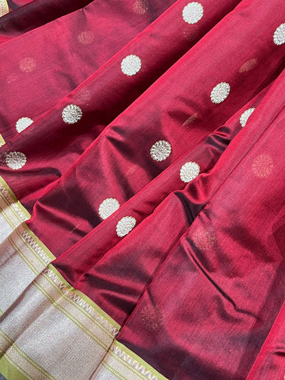 MAROON SILK DO RUKHI  PURE HANDLOOM CHANDERI SAREE