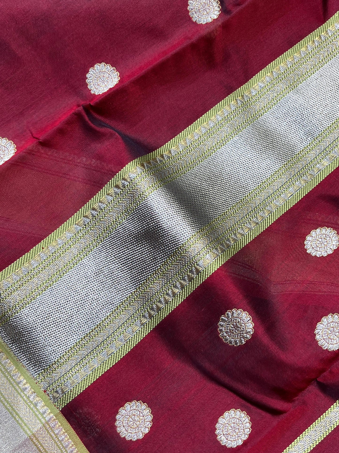 MAROON SILK DO RUKHI  PURE HANDLOOM CHANDERI SAREE