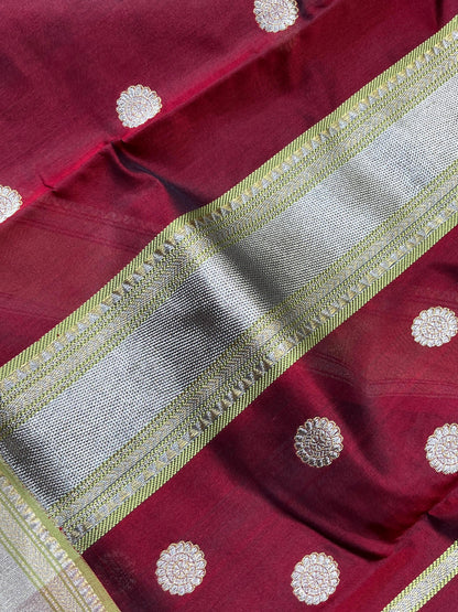 MAROON SILK DO RUKHI  PURE HANDLOOM CHANDERI SAREE
