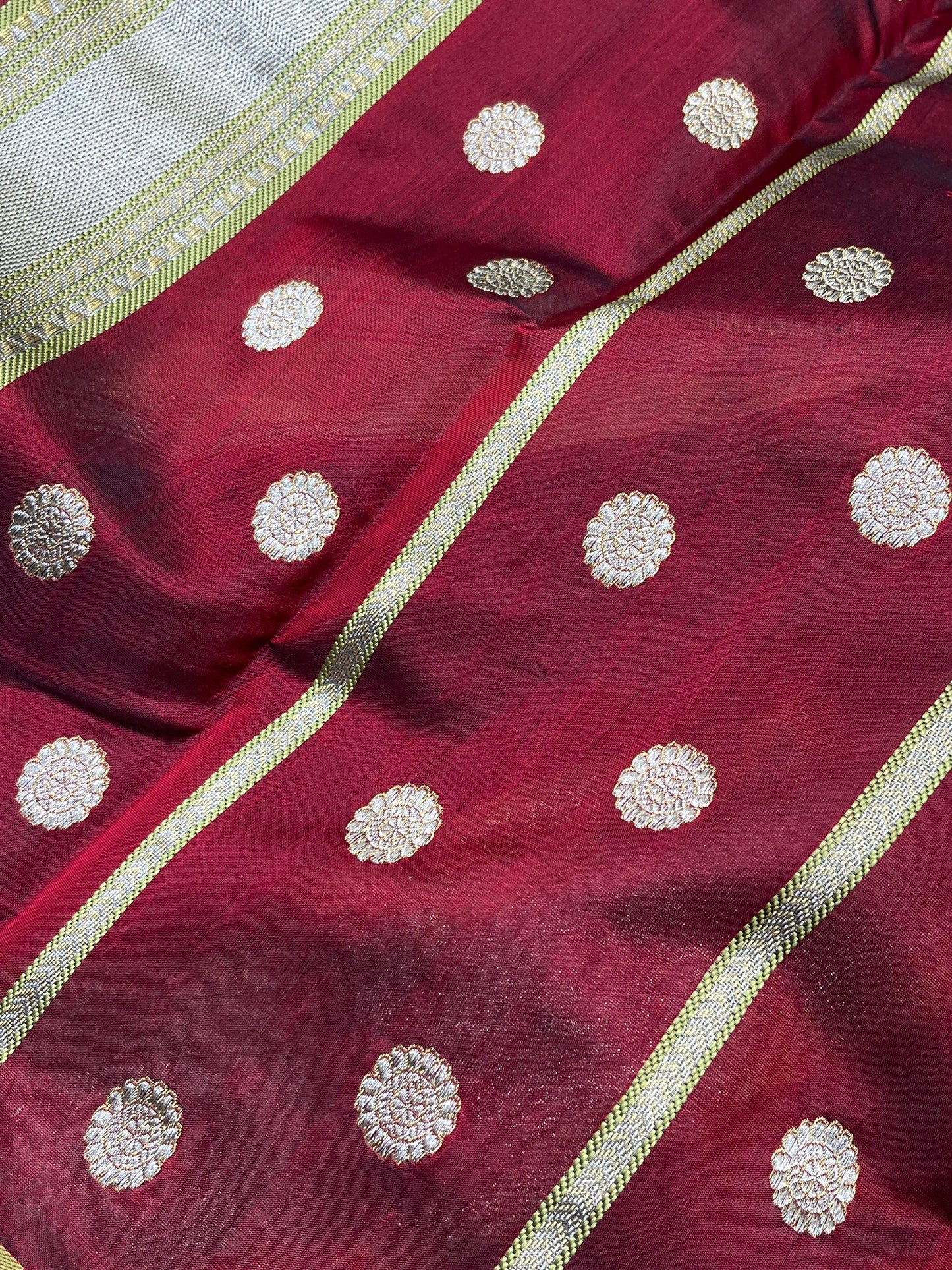 MAROON SILK DO RUKHI  PURE HANDLOOM CHANDERI SAREE
