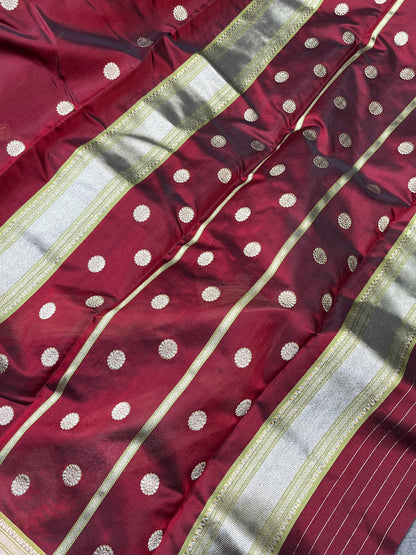 MAROON SILK DO RUKHI  PURE HANDLOOM CHANDERI SAREE