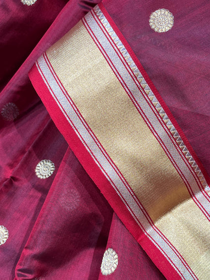 MAROON SILK DO RUKHI  PURE HANDLOOM CHANDERI SAREE