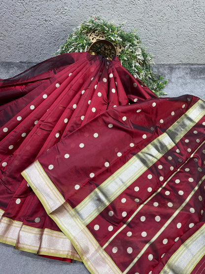 MAROON SILK DO RUKHI  PURE HANDLOOM CHANDERI SAREE