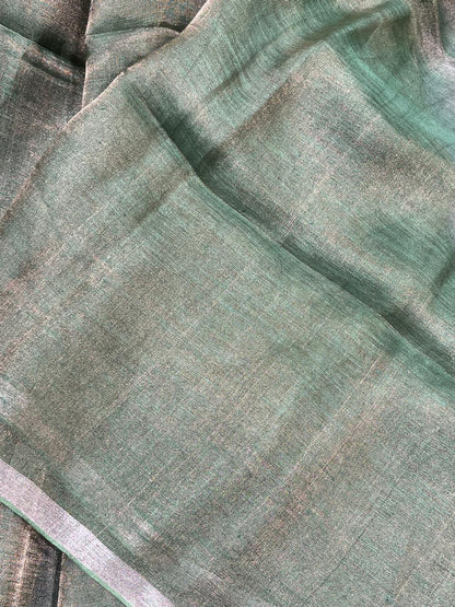GREEN TISSUE PURE HANDLOOM LINEN SAREE