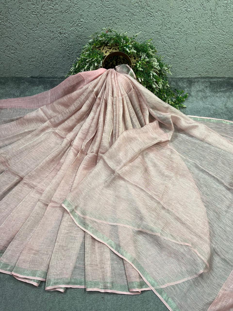 POWDER PINK TISSUE PURE HANDLOOM LINE SAREE