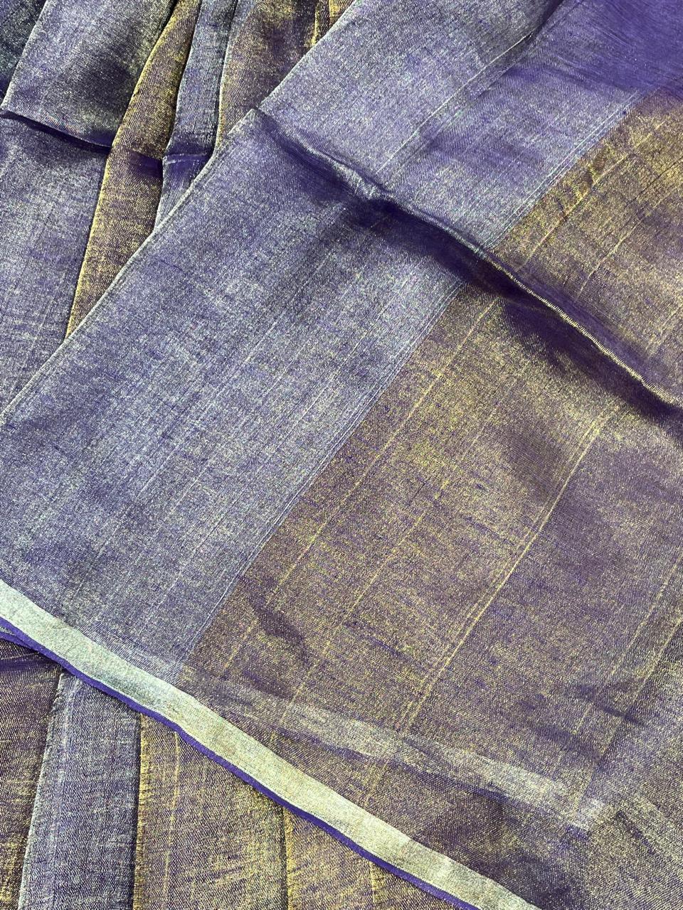 PURPLE TISSUE PURE HANDLOOM LINEN SAREE