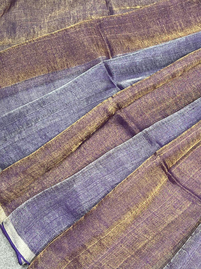 PURPLE TISSUE PURE HANDLOOM LINEN SAREE