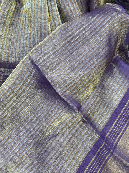 PURPLE TISSUE LINEN PURE HANDLOOM LINEN SAREE