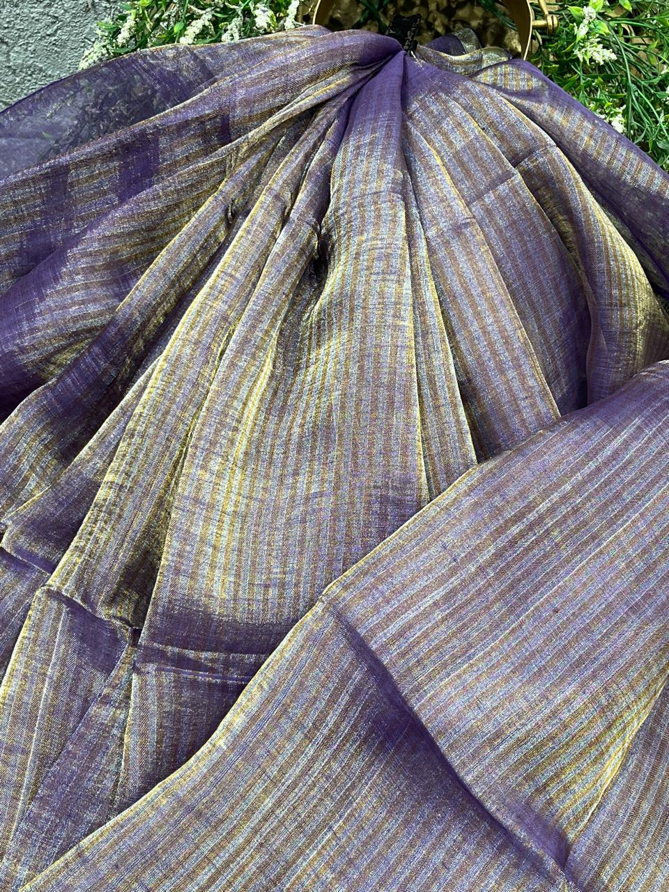 PURPLE TISSUE LINEN PURE HANDLOOM LINEN SAREE