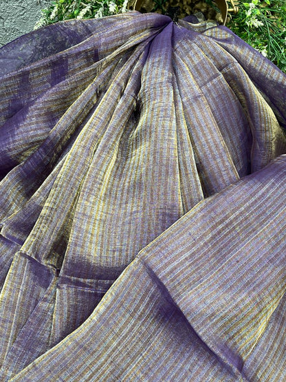 PURPLE TISSUE LINEN PURE HANDLOOM LINEN SAREE