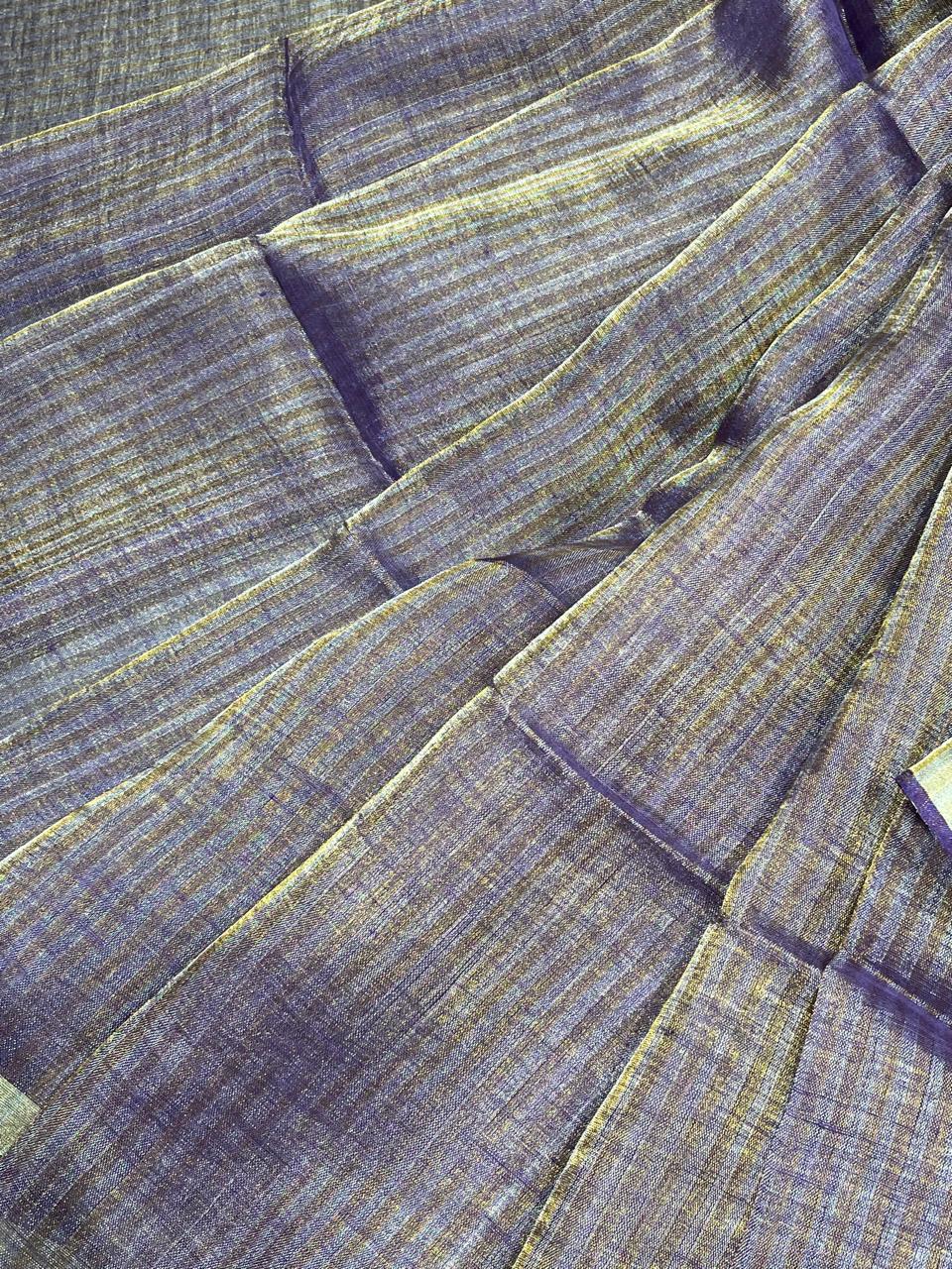PURPLE TISSUE LINEN PURE HANDLOOM LINEN SAREE