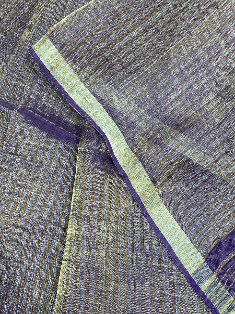 PURPLE TISSUE LINEN PURE HANDLOOM LINEN SAREE