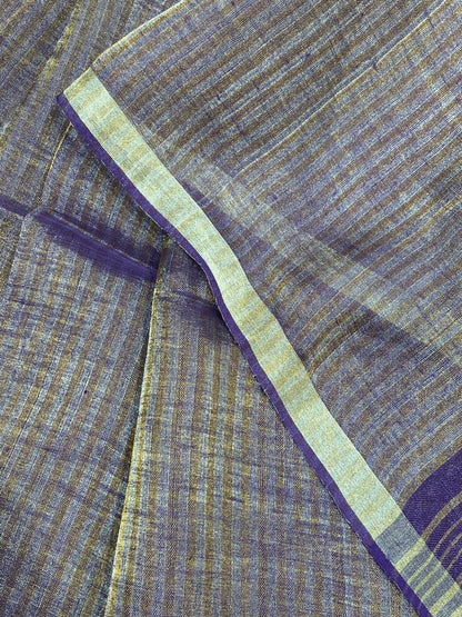 PURPLE TISSUE LINEN PURE HANDLOOM LINEN SAREE