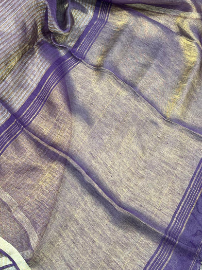 PURPLE TISSUE LINEN PURE HANDLOOM LINEN SAREE