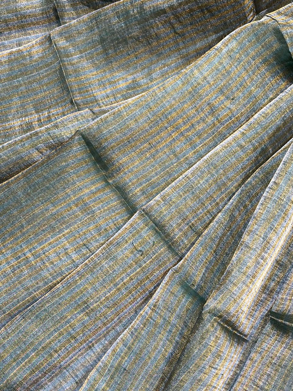 GREEN TISSUE LINEN PURE HANDLOOM LINEN SAREE