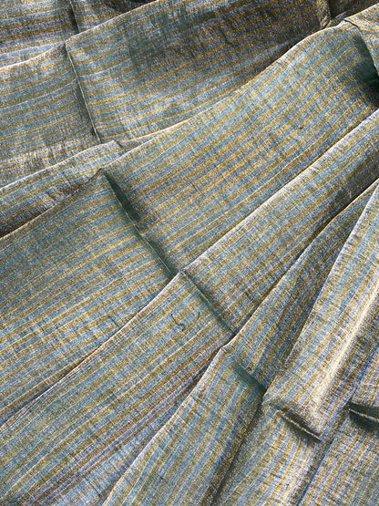 GREEN TISSUE LINEN PURE HANDLOOM LINEN SAREE