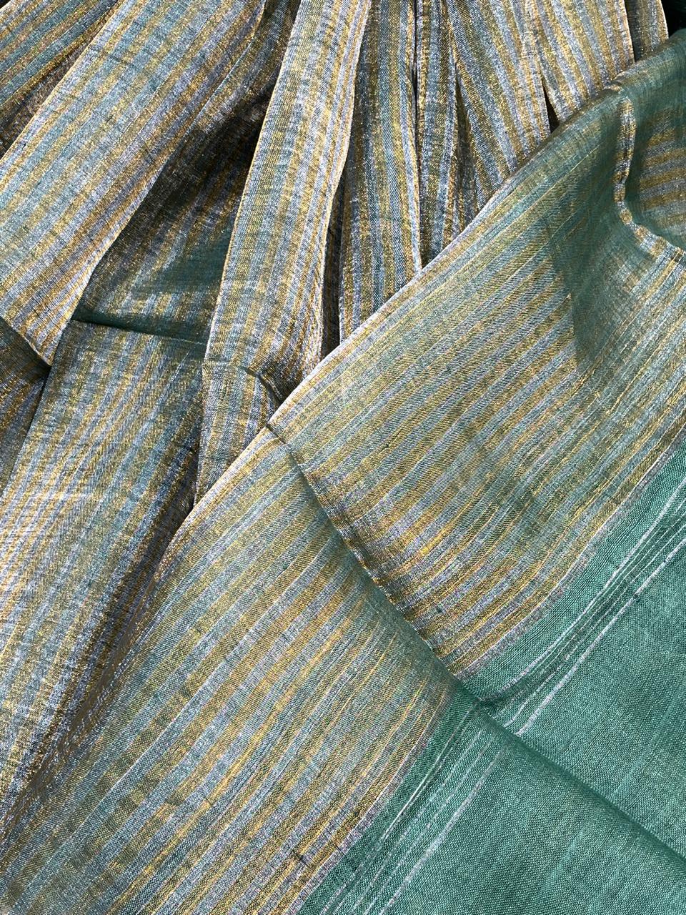 GREEN TISSUE LINEN PURE HANDLOOM LINEN SAREE