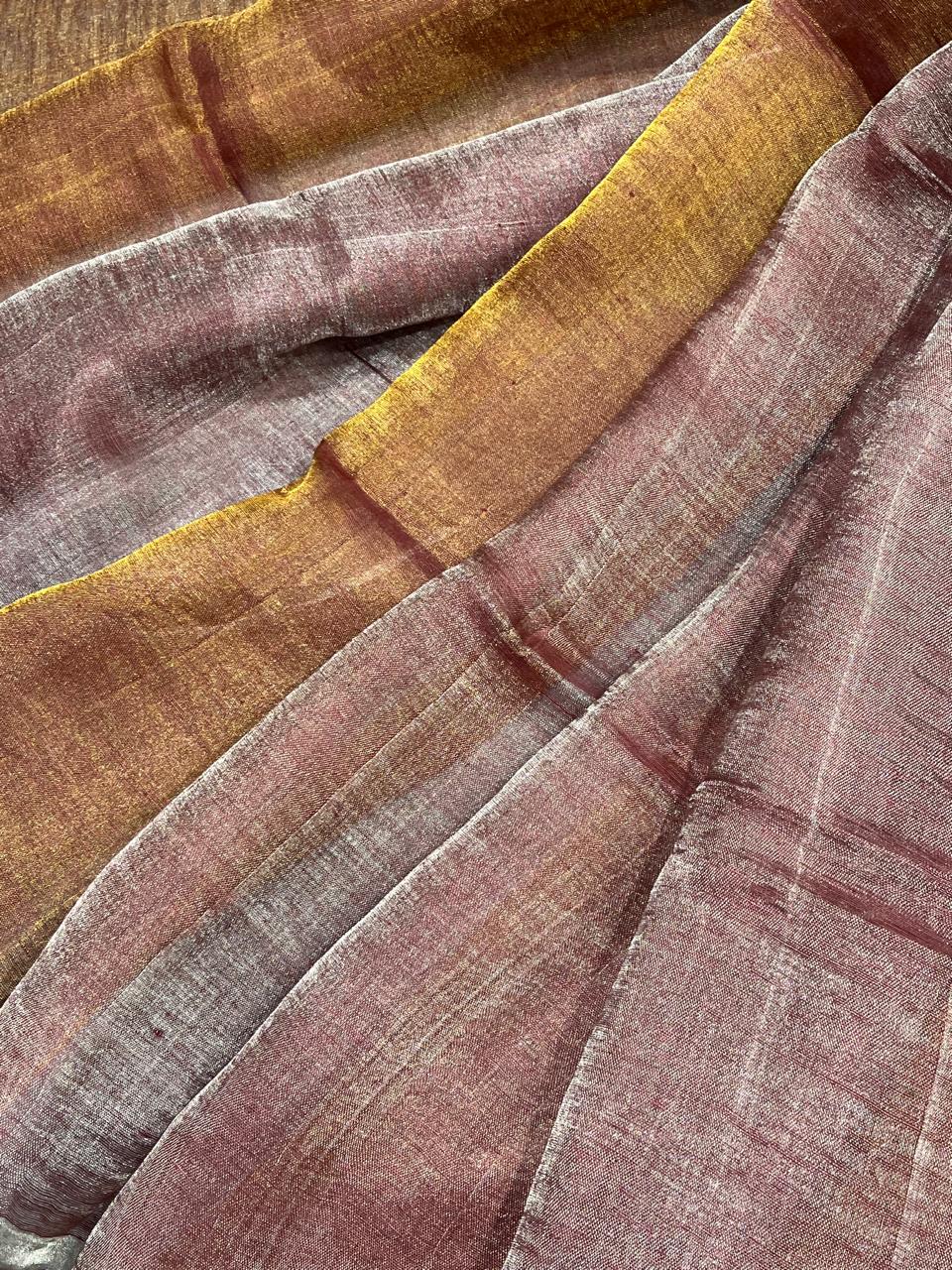 BROWN TISSUE LINEN PURE HANDLOOM LINEN SAREE