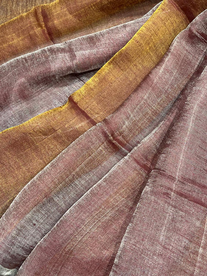 BROWN TISSUE LINEN PURE HANDLOOM LINEN SAREE