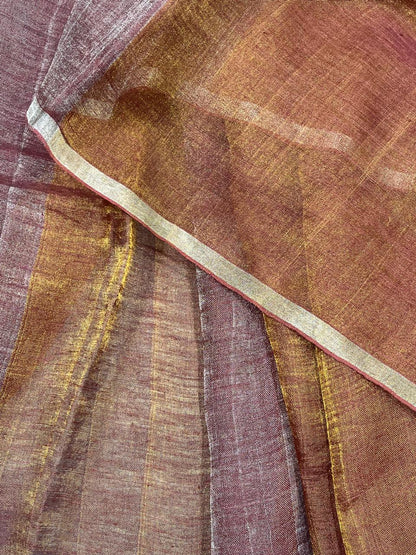 BROWN TISSUE LINEN PURE HANDLOOM LINEN SAREE
