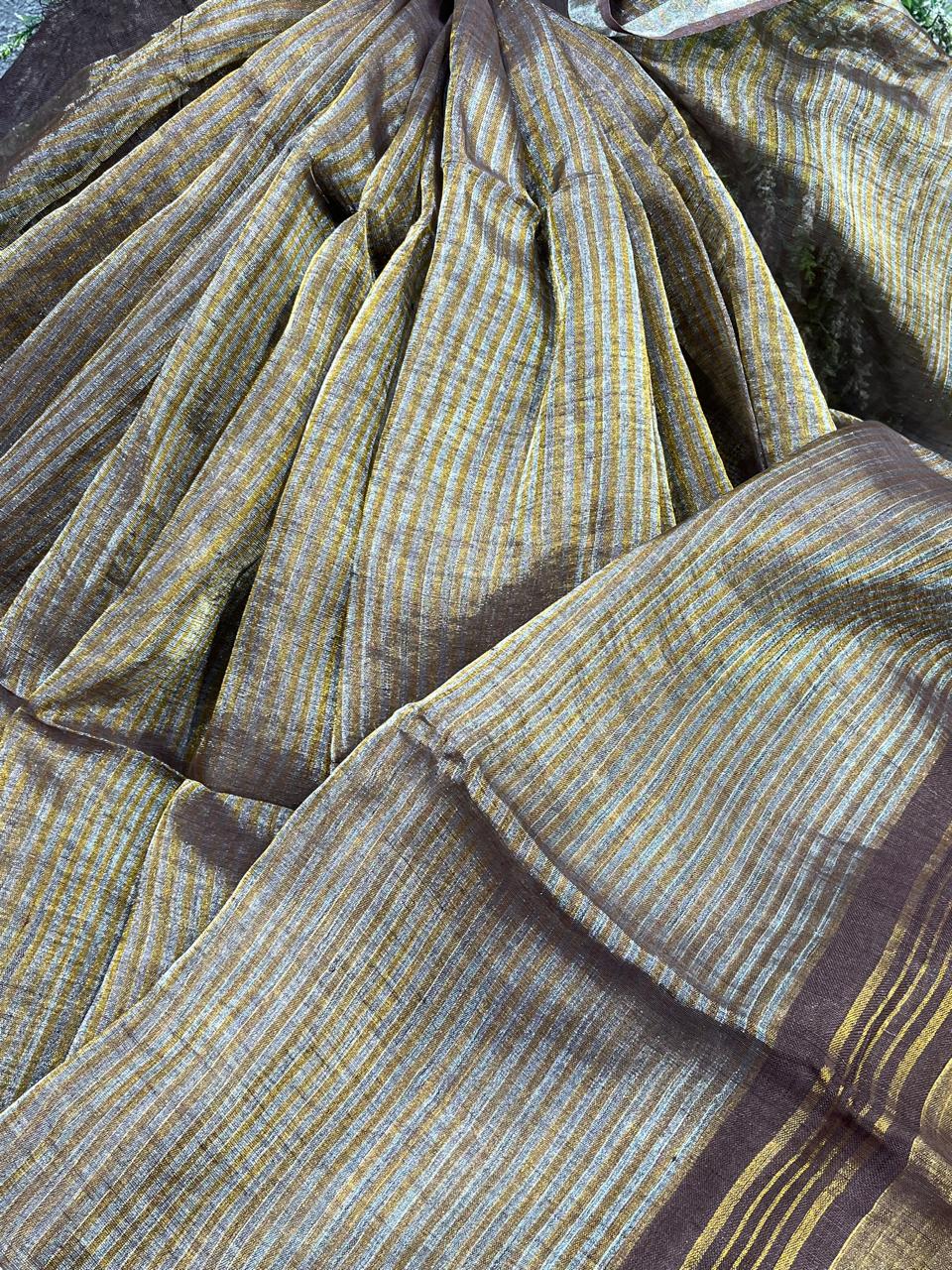 BROWN TISSUE PURE HANDLOOM LINEN SAREE