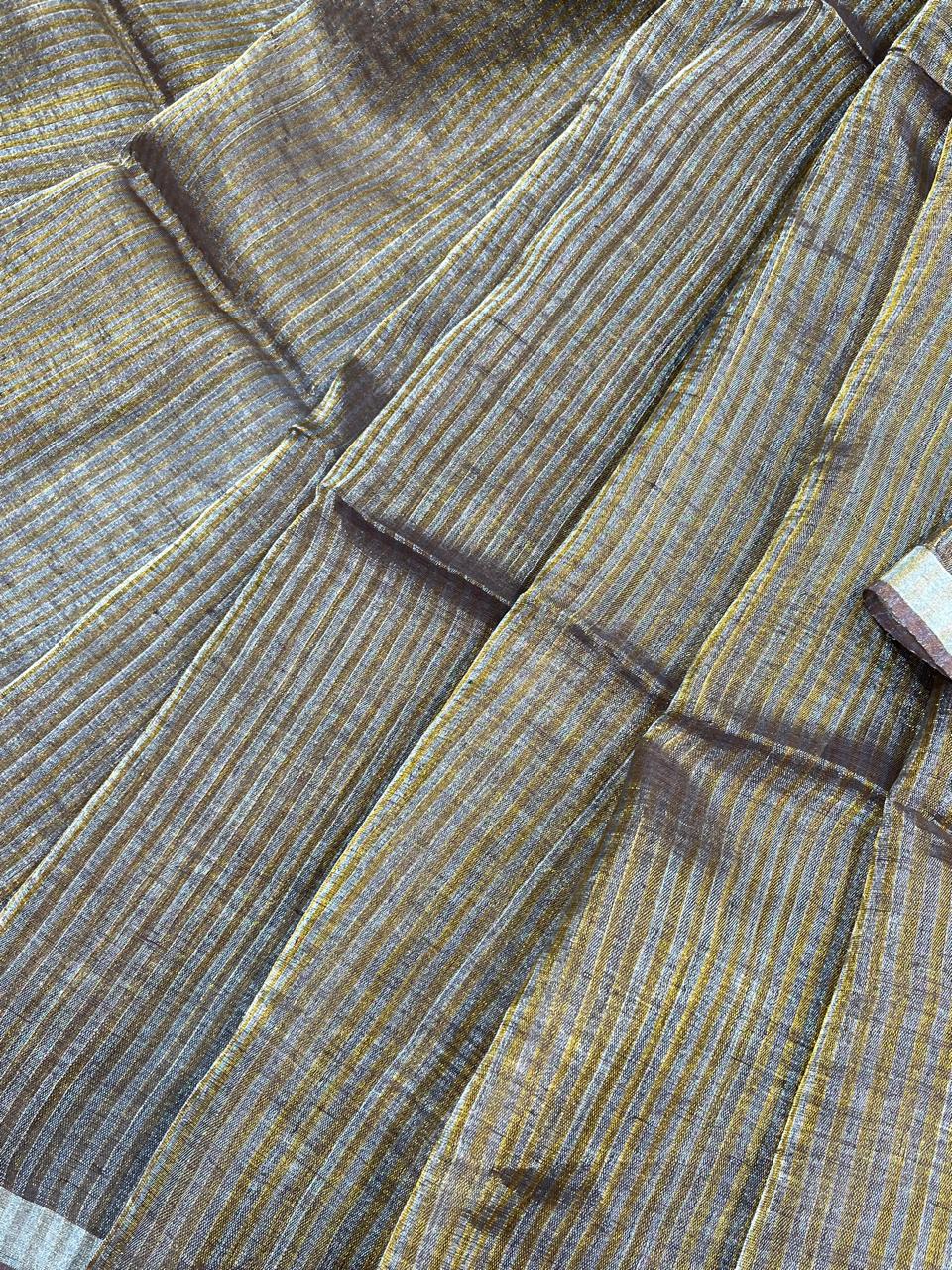 BROWN TISSUE PURE HANDLOOM LINEN SAREE