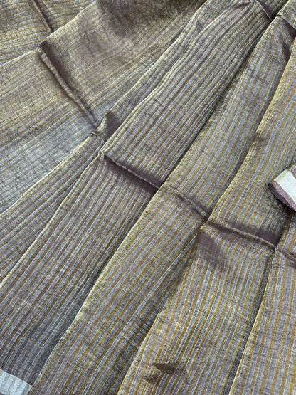 BROWN TISSUE PURE HANDLOOM LINEN SAREE