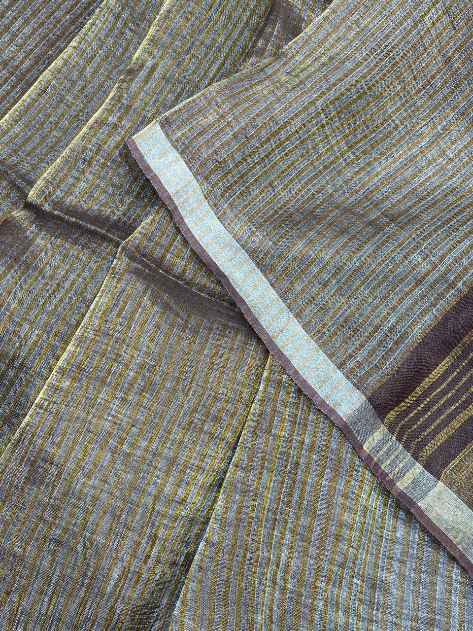 BROWN TISSUE PURE HANDLOOM LINEN SAREE