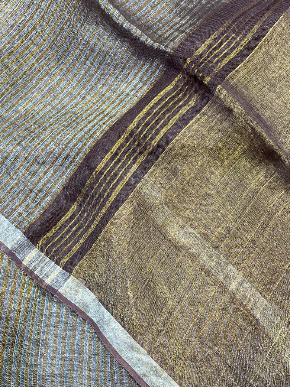 BROWN TISSUE PURE HANDLOOM LINEN SAREE